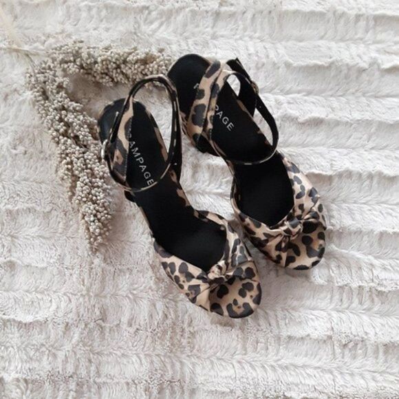 Rampage Leopard Print Heels Size 10M Mob Wife Platform Ankle Strap Y2K - Picture 1 of 8